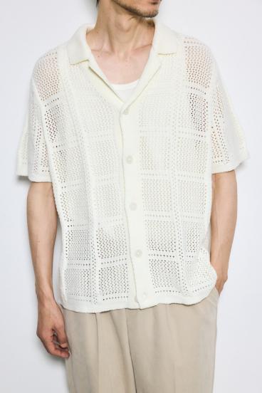 スクエアパターンニットメッシュシャツ