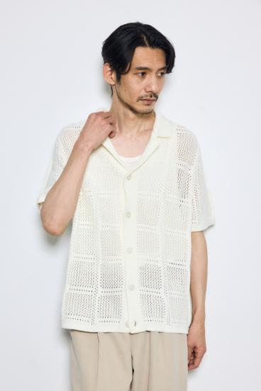 スクエアパターンニットメッシュシャツ 詳細画像