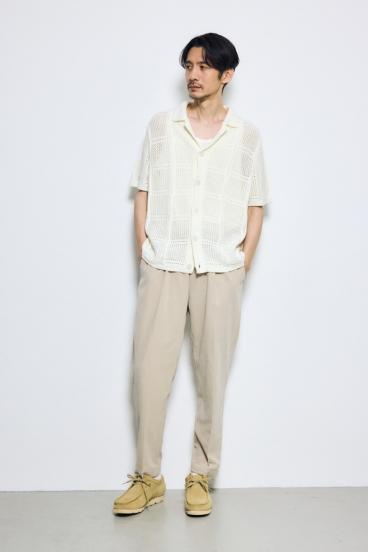 スクエアパターンニットメッシュシャツ 詳細画像