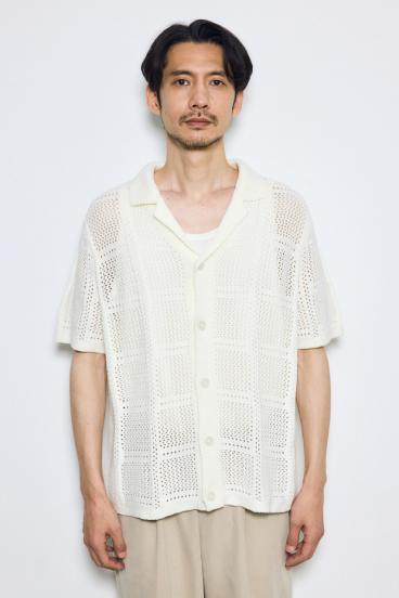 スクエアパターンニットメッシュシャツ 詳細画像