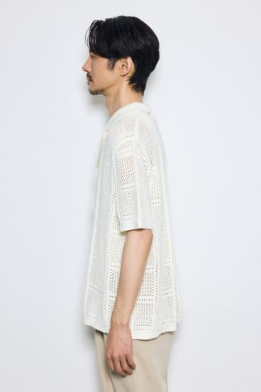 スクエアパターンニットメッシュシャツ 詳細画像