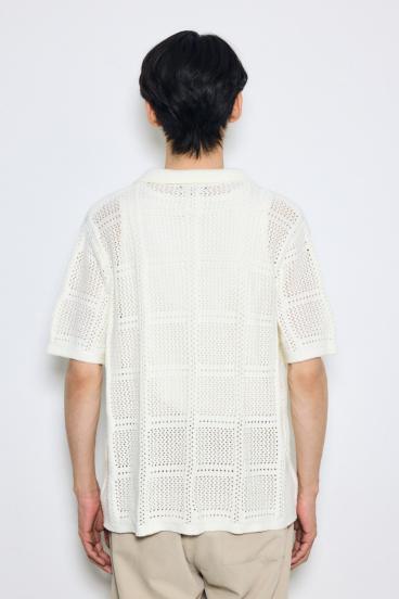スクエアパターンニットメッシュシャツ 詳細画像