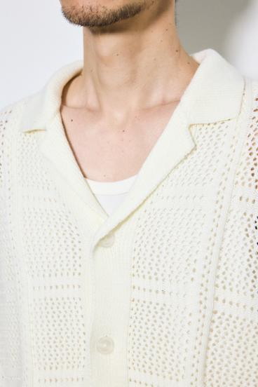 スクエアパターンニットメッシュシャツ 詳細画像