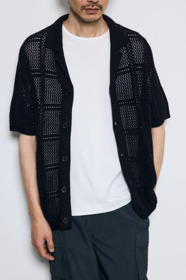 スクエアパターンニットメッシュシャツ