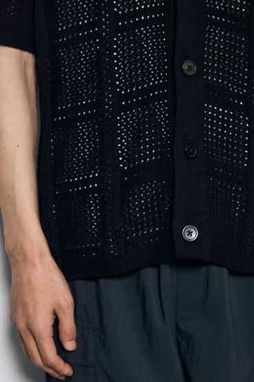 スクエアパターンニットメッシュシャツ 詳細画像