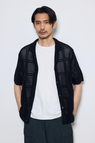 スクエアパターンニットメッシュシャツ 詳細画像