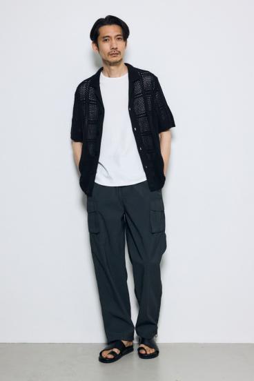 スクエアパターンニットメッシュシャツ 詳細画像