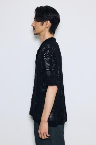 スクエアパターンニットメッシュシャツ 詳細画像