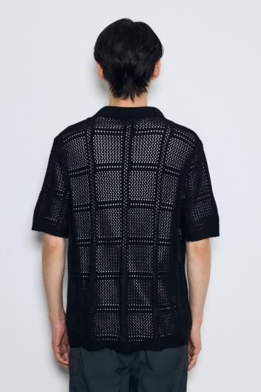 スクエアパターンニットメッシュシャツ 詳細画像