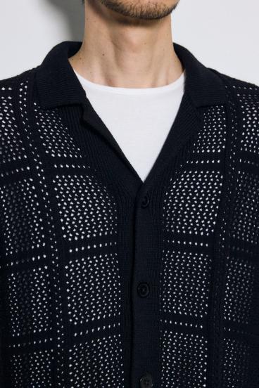 スクエアパターンニットメッシュシャツ 詳細画像