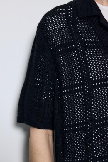 スクエアパターンニットメッシュシャツ 詳細画像