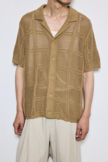 スクエアパターンニットメッシュシャツ