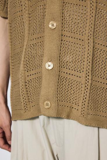 スクエアパターンニットメッシュシャツ 詳細画像