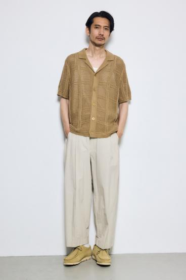 スクエアパターンニットメッシュシャツ 詳細画像