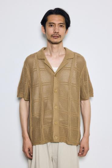 スクエアパターンニットメッシュシャツ 詳細画像