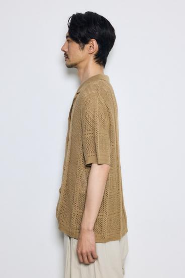 スクエアパターンニットメッシュシャツ 詳細画像