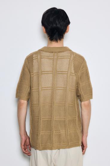 スクエアパターンニットメッシュシャツ 詳細画像