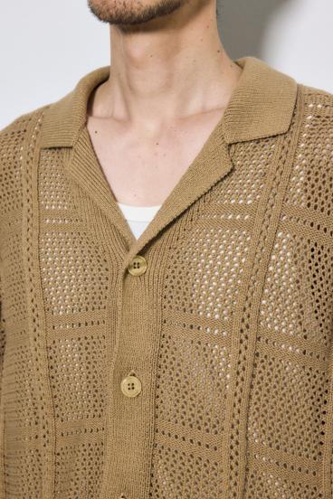 スクエアパターンニットメッシュシャツ 詳細画像