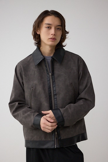 切替合皮ブルゾン 詳細画像