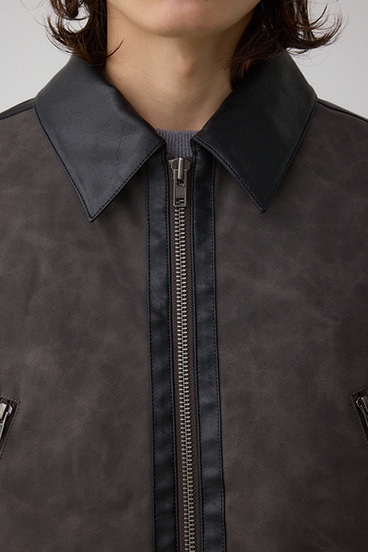 切替合皮ブルゾン 詳細画像