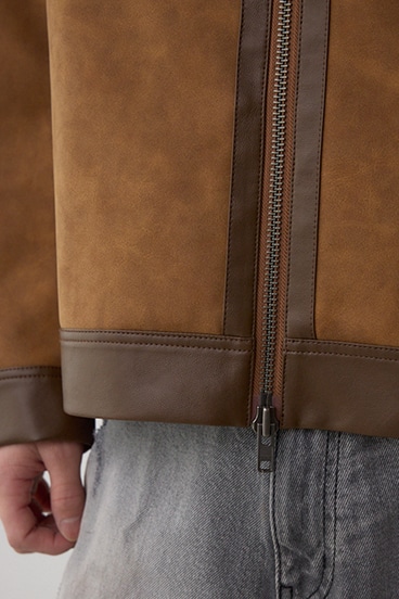 切替合皮ブルゾン 詳細画像