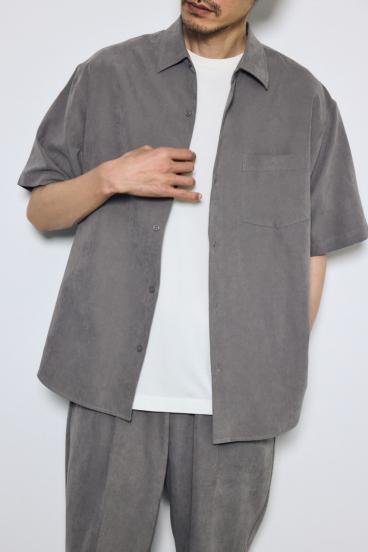 接触冷感フェイクスエード半袖シャツ