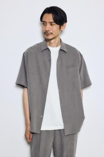 【GOLDEN PRICE 5/1（日）8:59まで】接触冷感フェイクスエード半袖シャツ 詳細画像