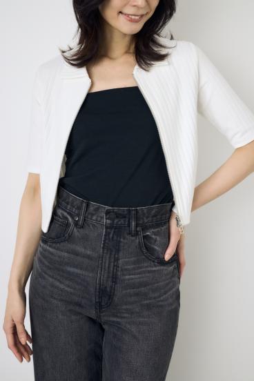 【WEB限定】ZIP5分袖リブカーデ