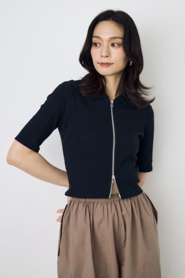 【WEB限定】ZIP5分袖リブカーデ