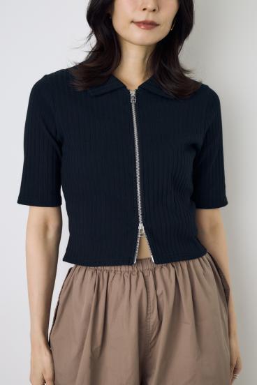 【WEB限定】ZIP5分袖リブカーデ