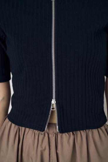 【WEB限定】ZIP5分袖リブカーデ 詳細画像
