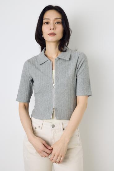 【WEB限定】ZIP5分袖リブカーデ