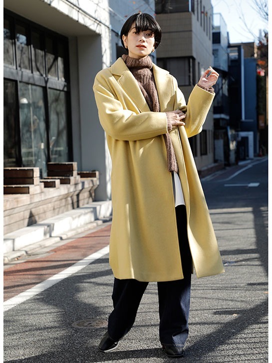 ”20AW RECOMMEND OUTER” WASHABLE CHESTER LONG COAT #L.YELLOW